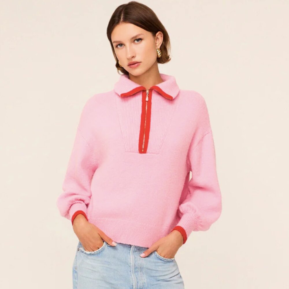Kitri Studio - Lorna Pink Alpaca Blend Zip Collar Sweater